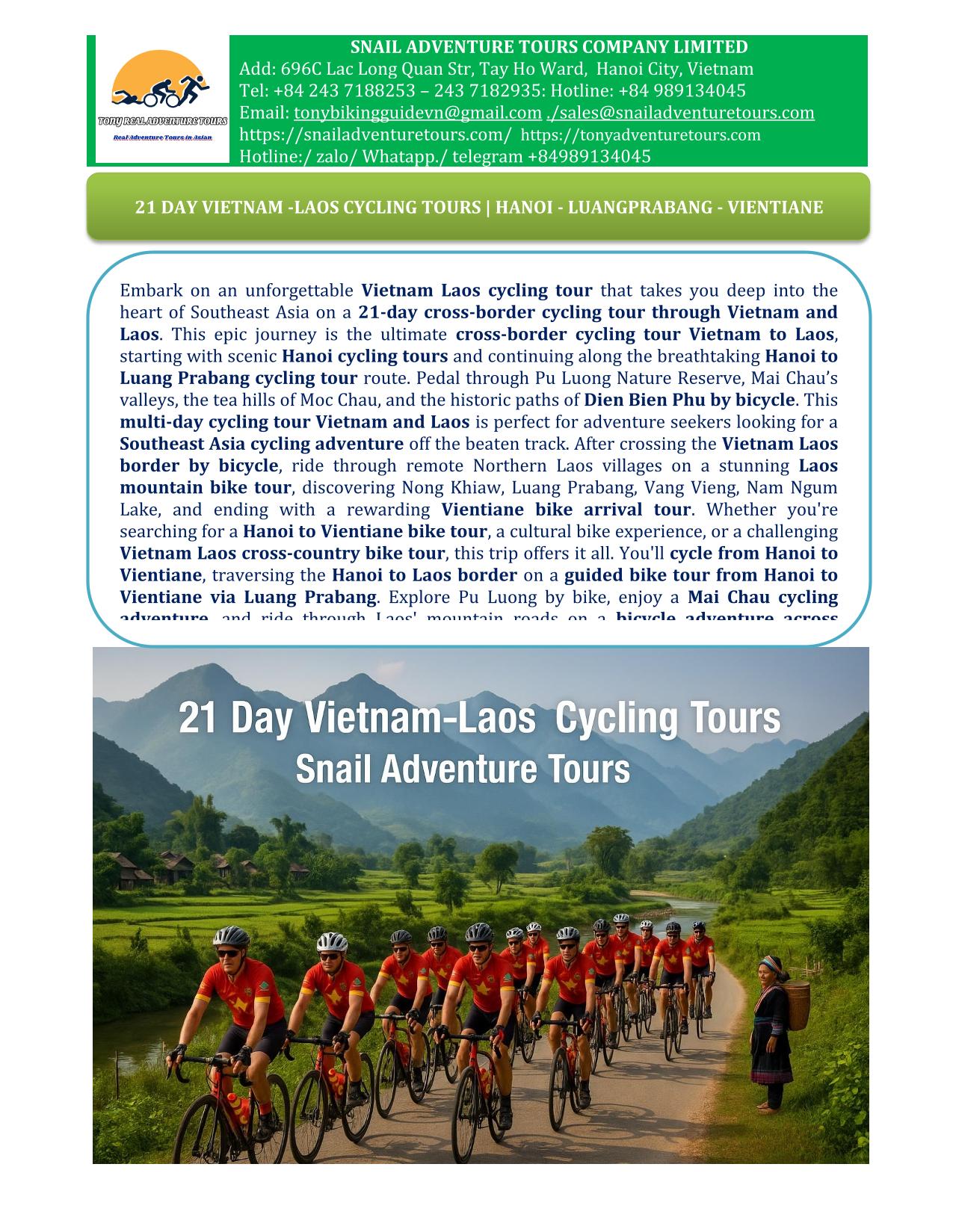 21 DAY VIETNAM TO LAOS CYCLING TOURS | HANOI - VIENTAINE ADVENTURE