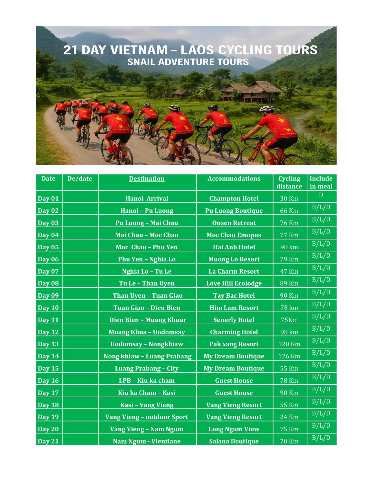 21 DAY VIETNAM TO LAOS CYCLING TOURS | HANOI - VIENTAINE ADVENTURE