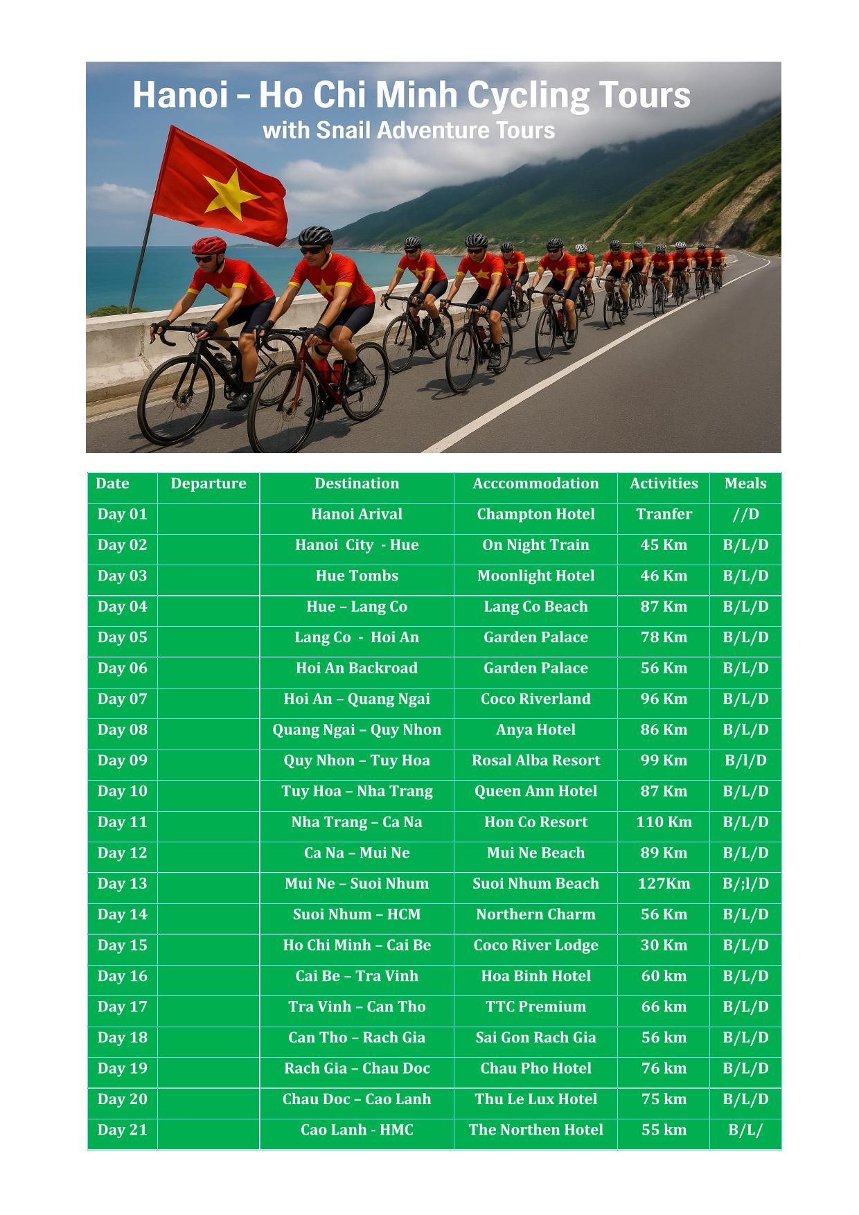 21 DAY HANOI - HO CHI MINH & MEKONG DELTA CYCLING TOURS