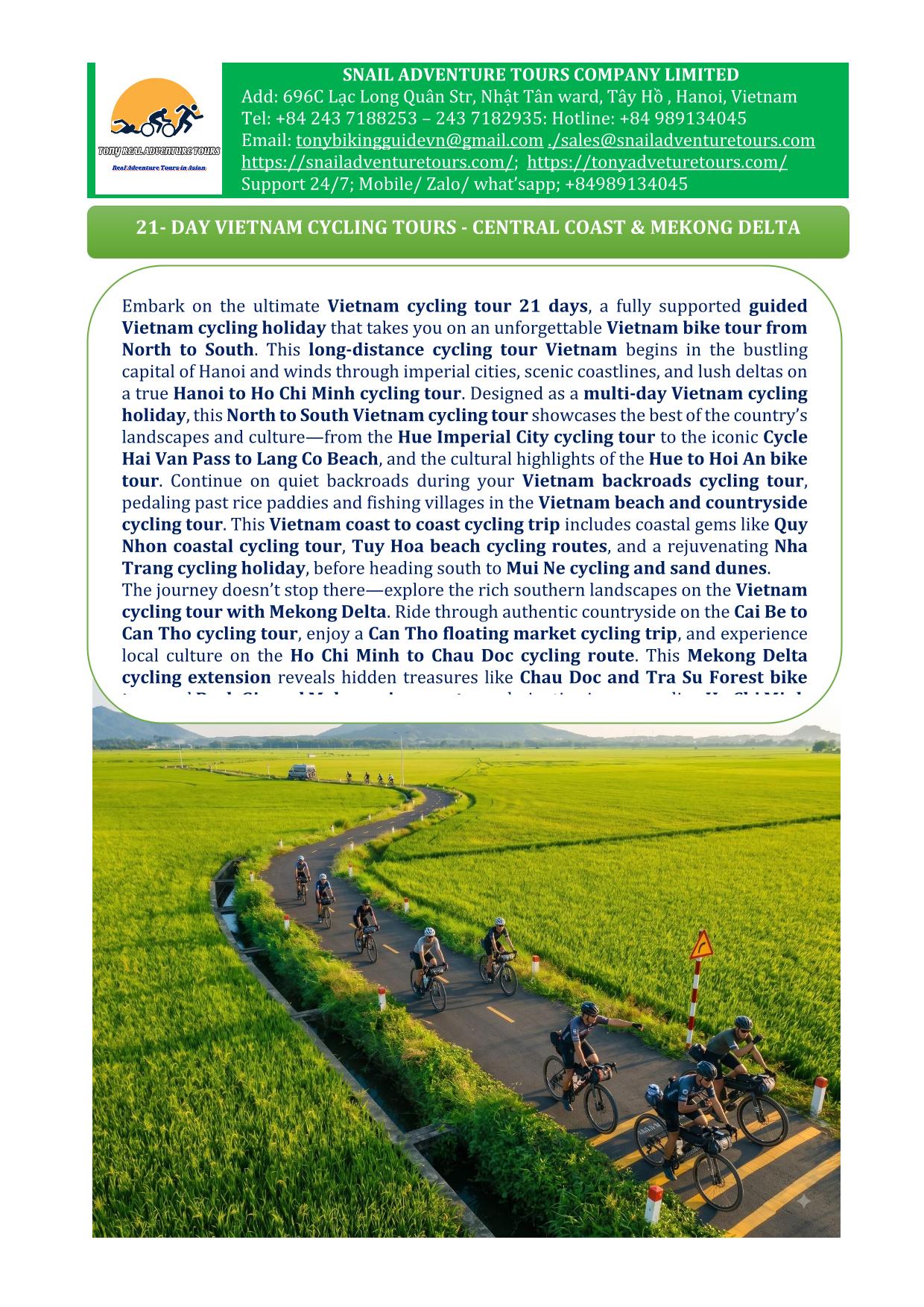 21 DAY HANOI - HO CHI MINH & MEKONG DELTA CYCLING TOURS