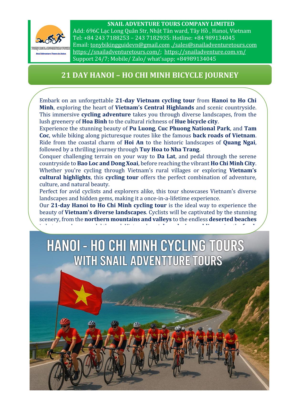 21 DAY VIETNAM CYCLING TOURS | HANOI -HO CHI MINH BY BIKE