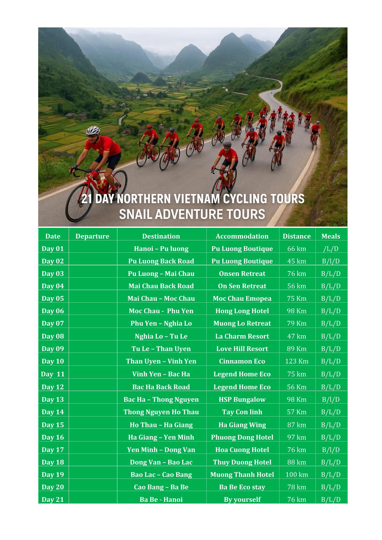 21 DAY NORTHERN VIETNAM CYCLING TOURS | HANOI - MU CANG CHAI - HA GIANG -BA BE