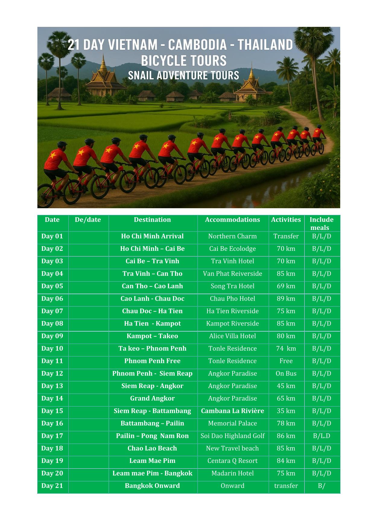 21 DAYVIETNAM- CAMBODIA - THAILAND CYCLING TOURS | HO CHI MINH - BANGKOK BIKE ADVENTURE