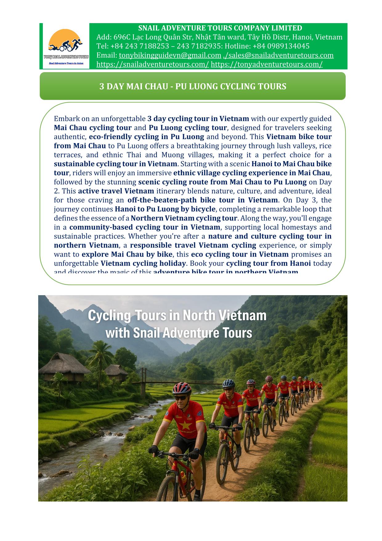 3 DAY MAI CHAU - PU LUONG CYCLING TOUR