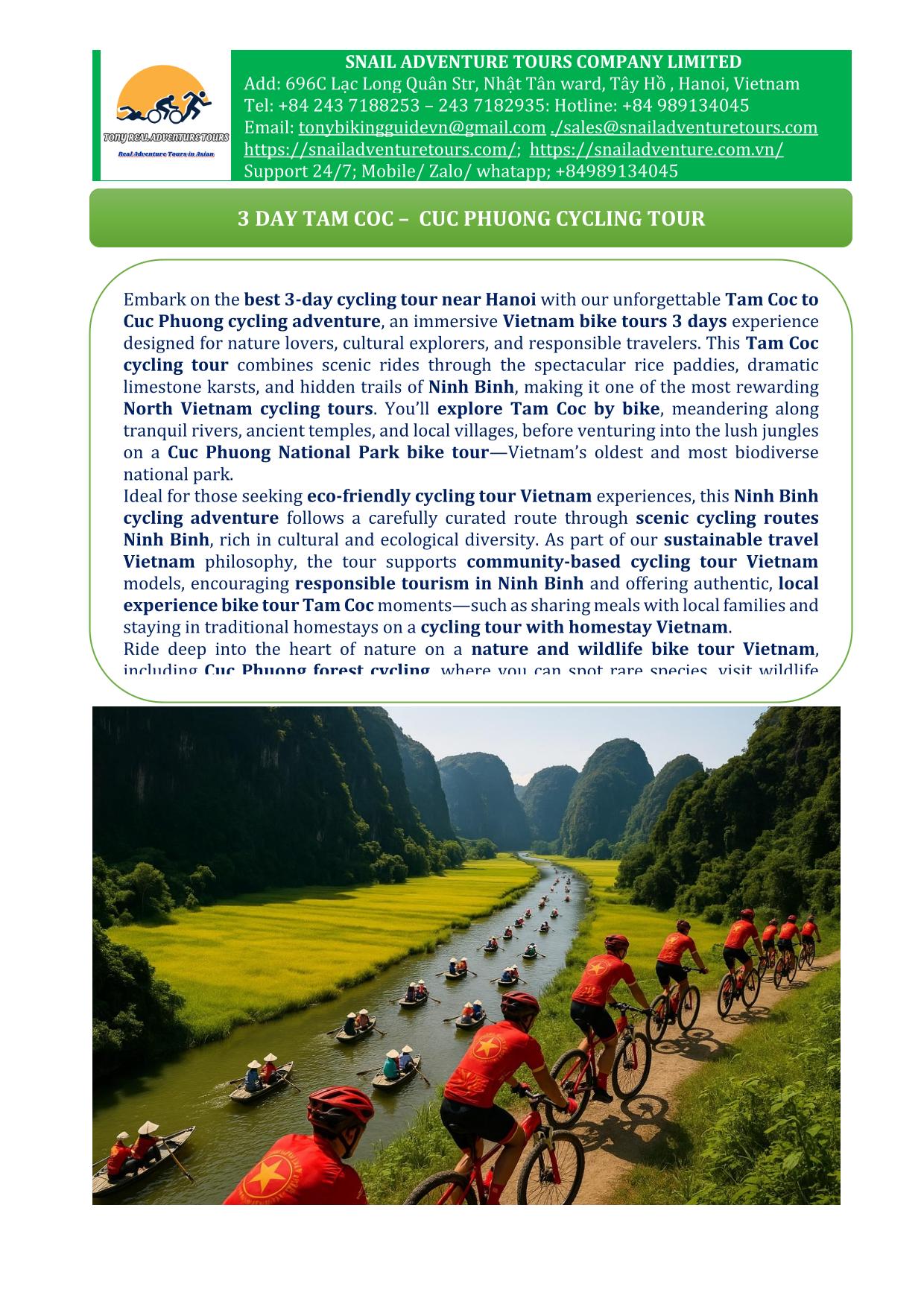 3 DAY TAM COC - TRANG AN & CUC PHUONG CYCLING & BOAT TOURS |NINH BINH