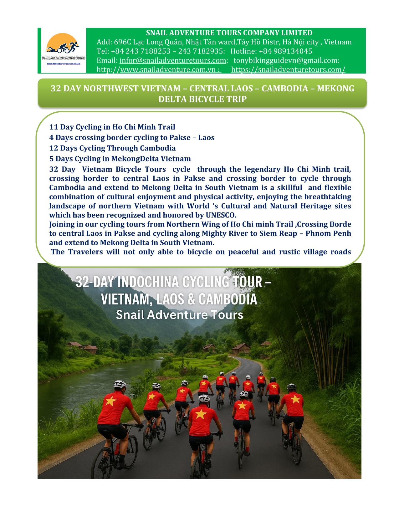 32 DAY INDOCHINA CYCLING TOURS | VIETNAM - LAOS- CAMBODIA BIKE ADVENTURE