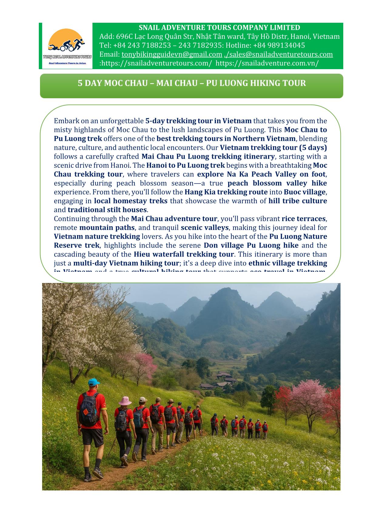 5 DAY MOC CHAU - MAI CHAU -PU LUONG TREKKING TOURS |NORTHERN VIETNAM ADVENTURE