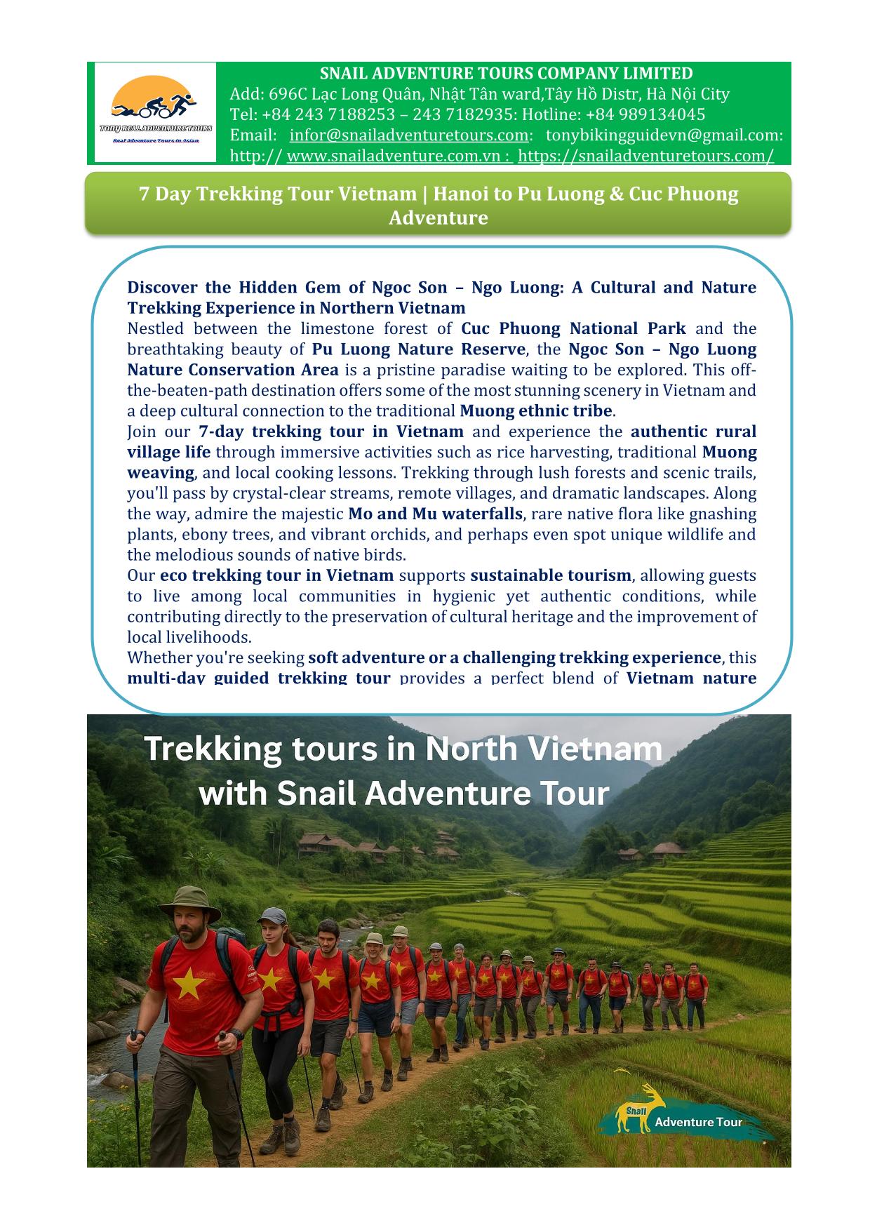7 DAY TREKKING TOUR VIETNAM | HANOI- PU LUONG - CUC PHUONG ADVENTURE