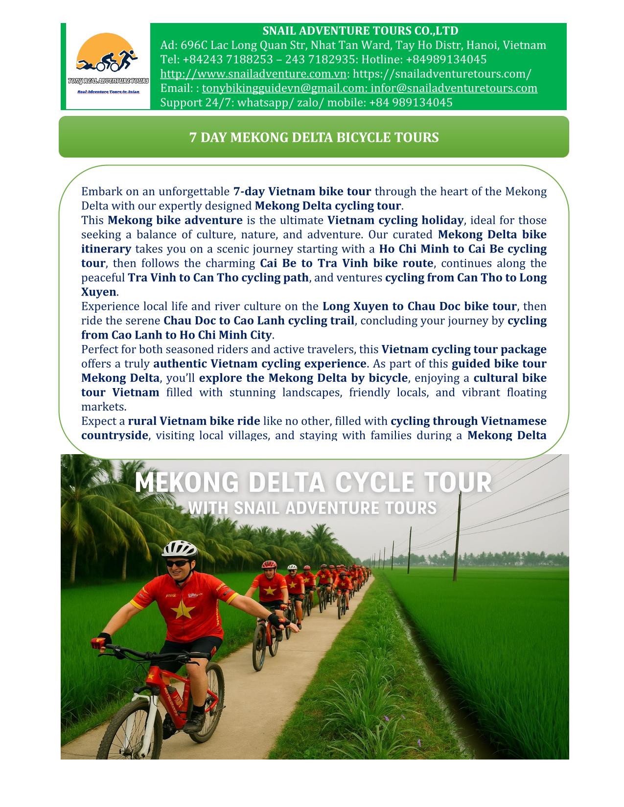 7 DAY MEKONG DELTA LOOP BIKE TOURS