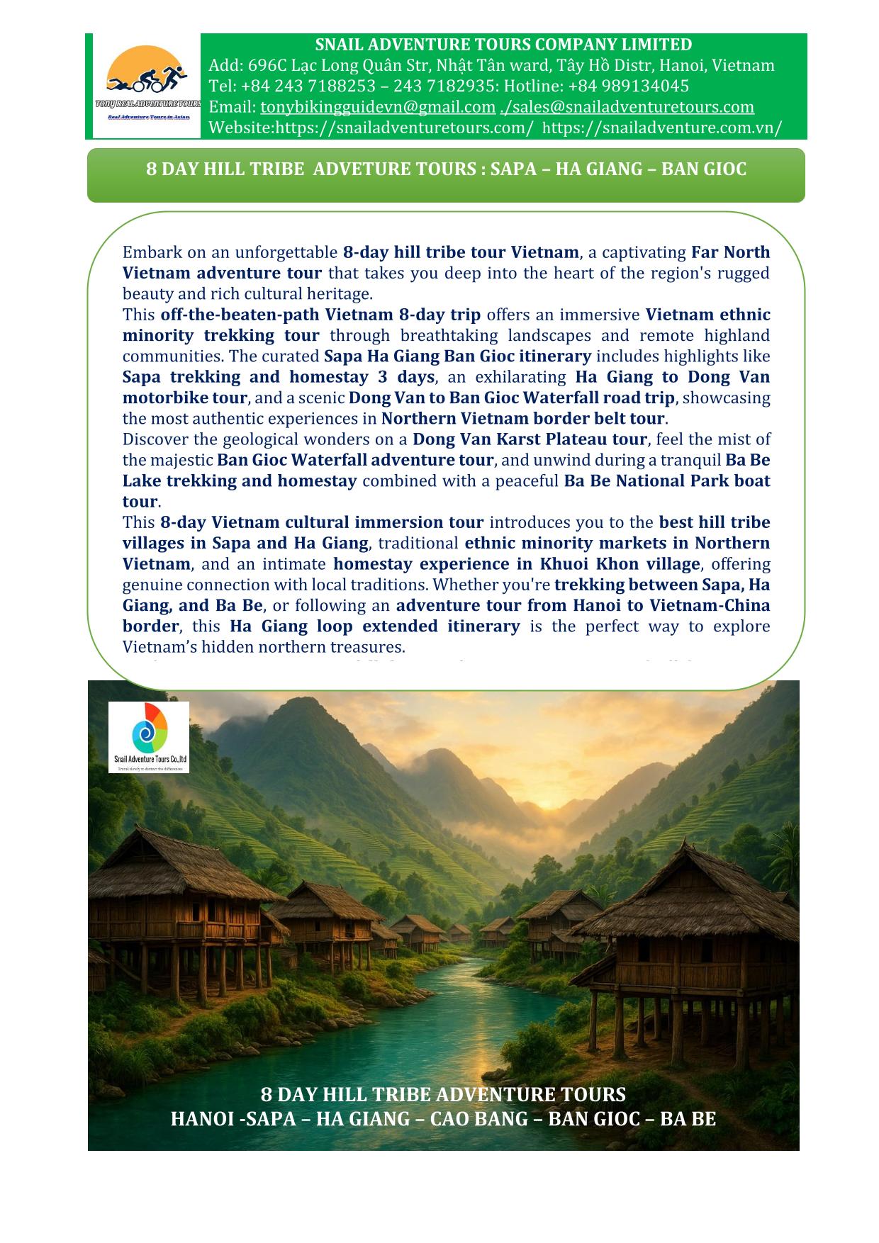 8 DAY HILLTRIBE ADVENTURE TOURS | NORTH VIETNAM SAPA- HA GIANG - BA BE
