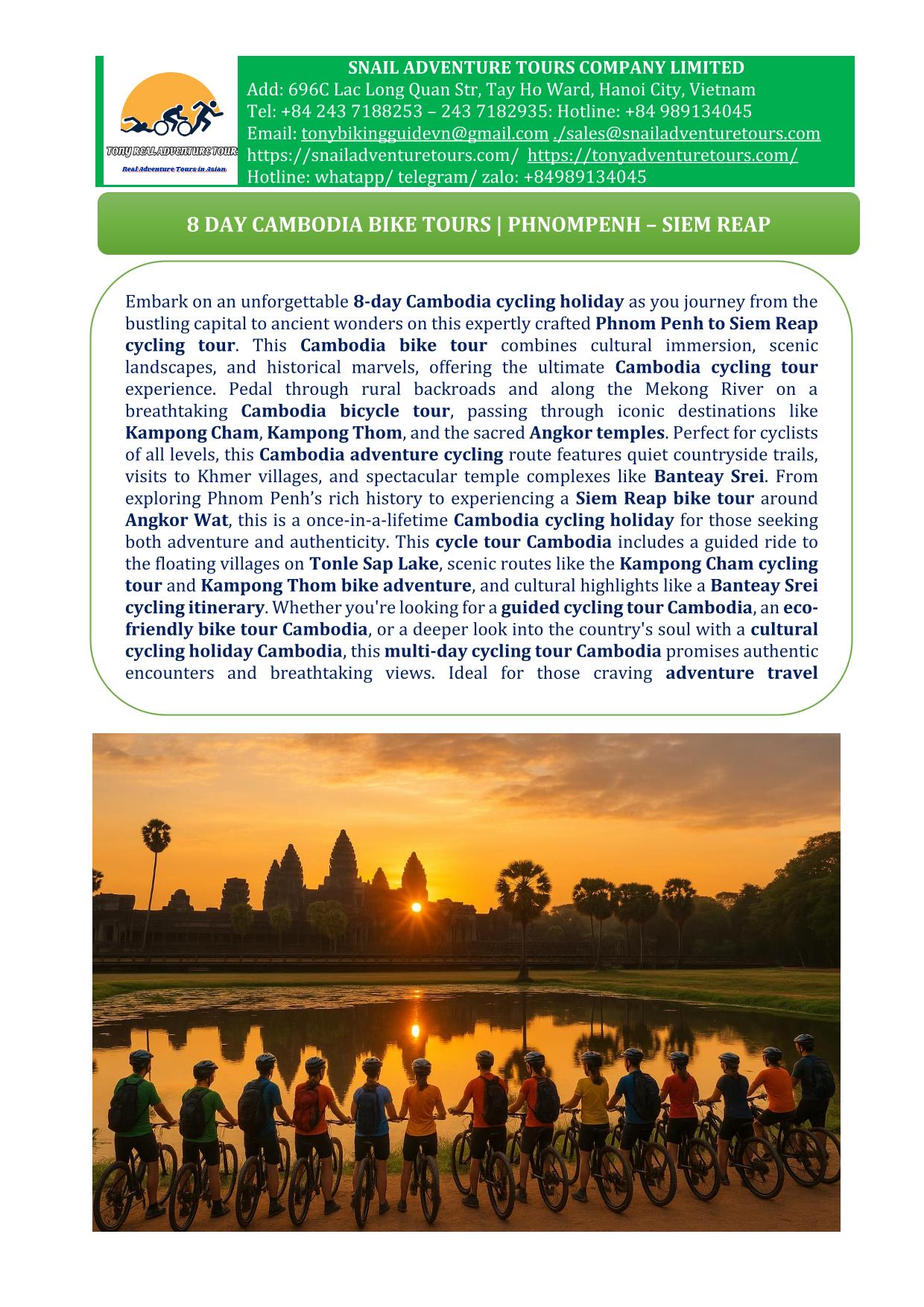 8 DAY CAMBODIA CYCLING TOURS | PHNOM PENH - ANGKOR TEMPLES