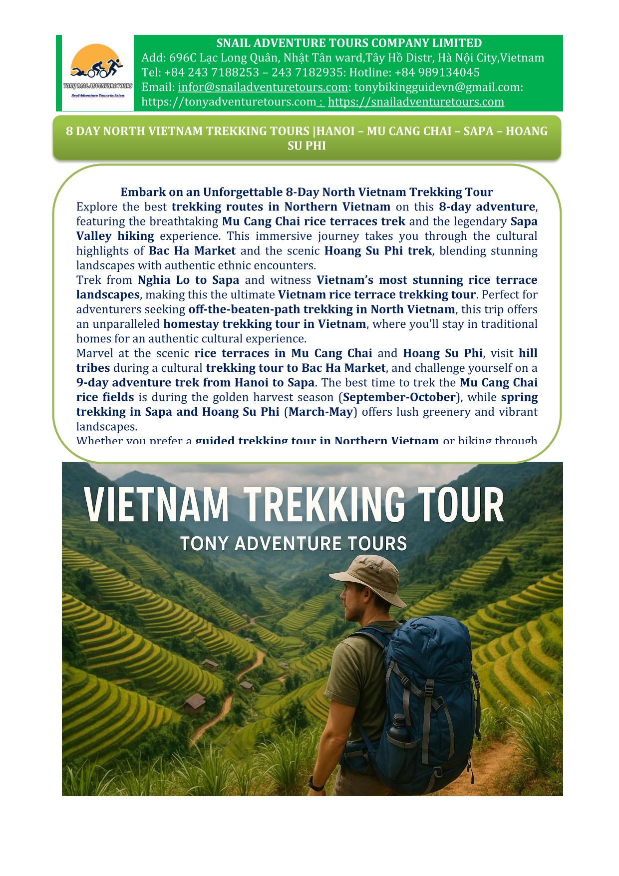 8 DAY NORTHERN VIETNAM TREKKING TOURS | MU CANG CHAI - SAPA- HOANG SU PHI