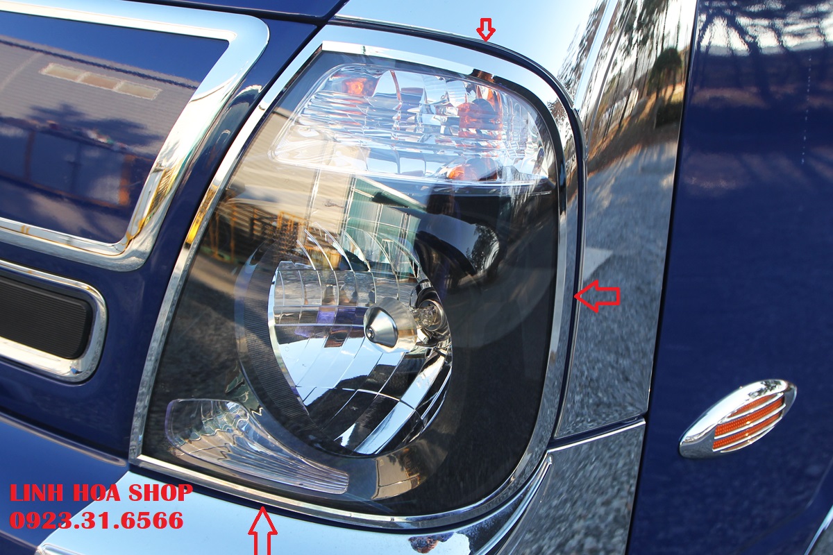 Ốp mạ xi Inox Viền Đèn Pha Xe Tải KIA K200, K250, K100, Bonggo -Hàng Auto Clover Hàn Quốc
