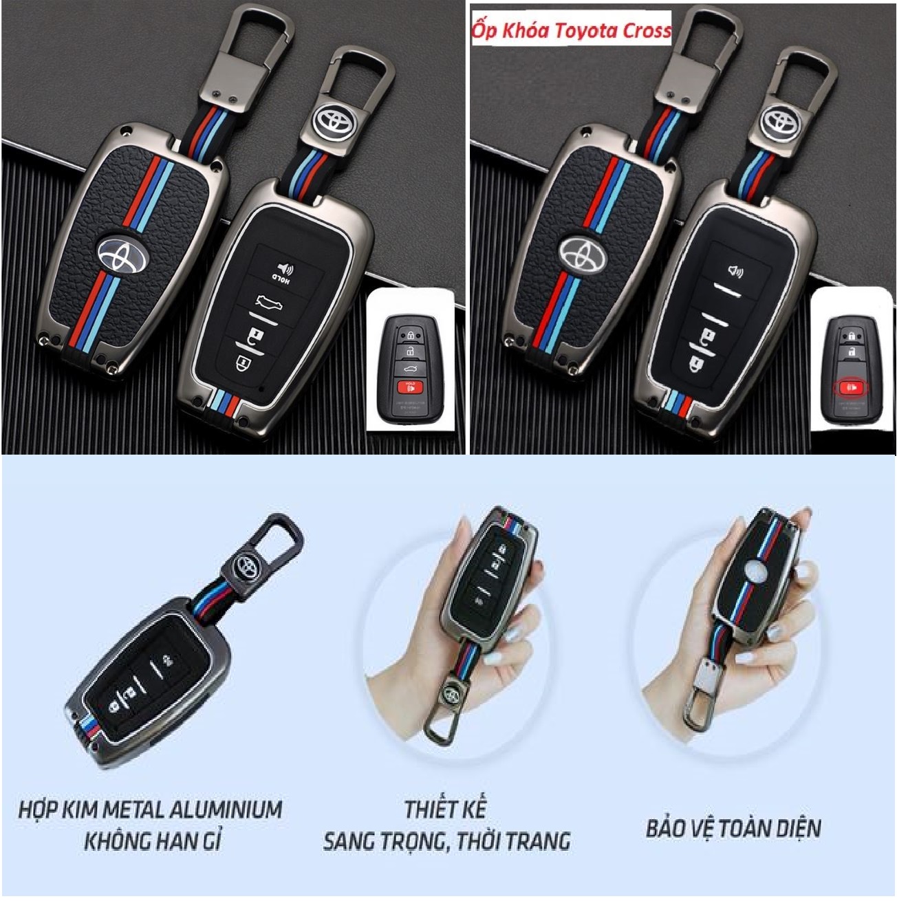 Ốp Bảo Vệ Chìa Khóa Xe Toyota Camry, Toyota Cross Hợp Kim Kẽm Cao Cấp Loại 3 Nút, 2 nút
