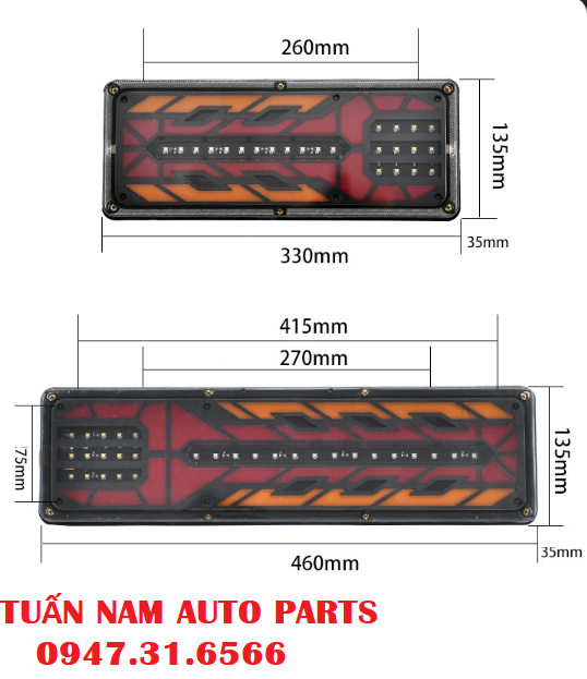 Led Đèn Sau Hậu Xương Rồng Kháng Nước Xe Đầu Kéo Ben Tải 12v-24v