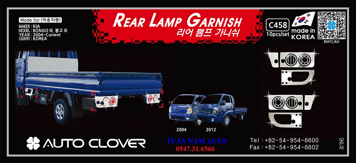 ỐP TRANG TRÍ ĐÈN HẬU, ĐÈN LÙI XE TẢI K250/ K200/ BONGGO 3