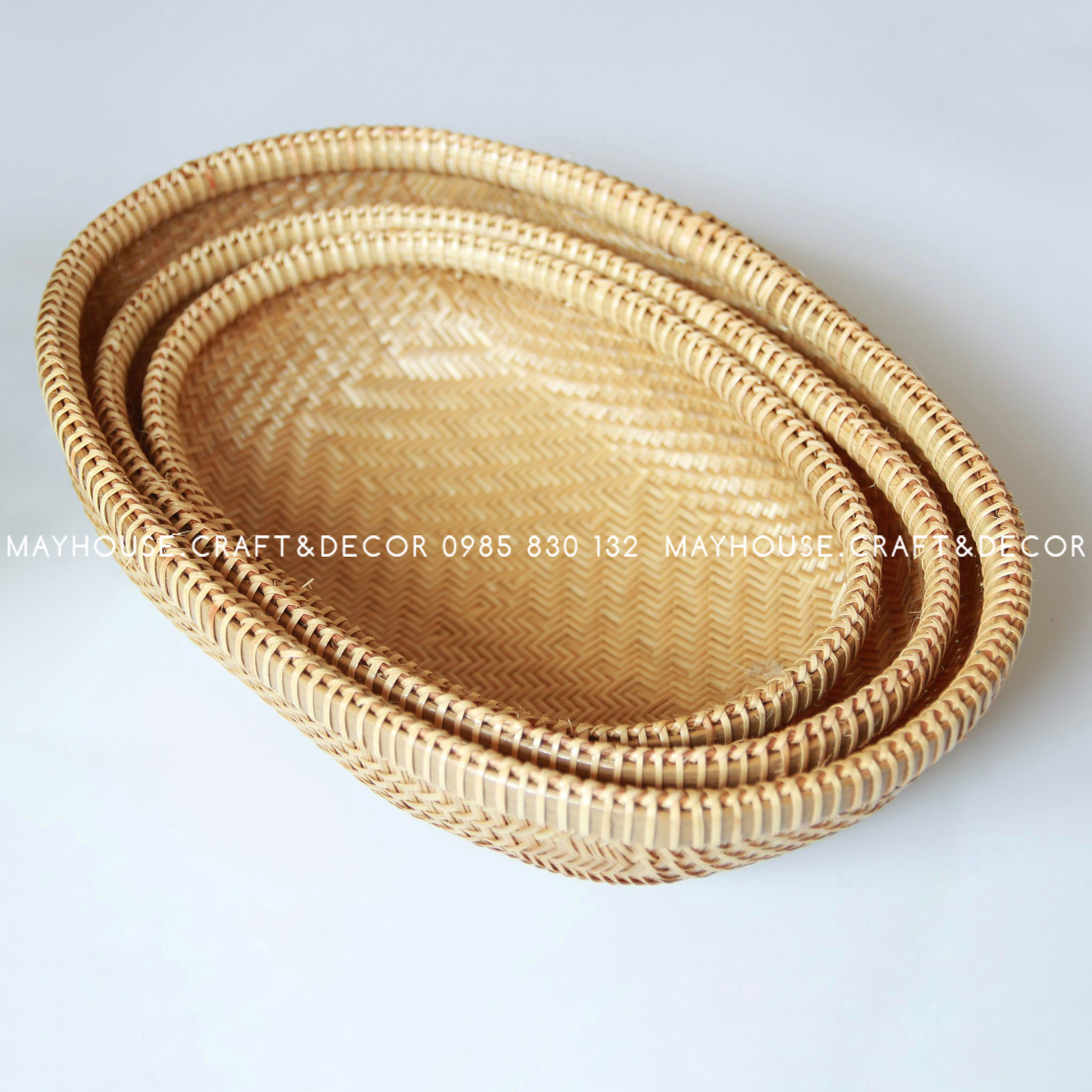 Rổ tre oval xuồng lồng bàn đan sít BL, không chân