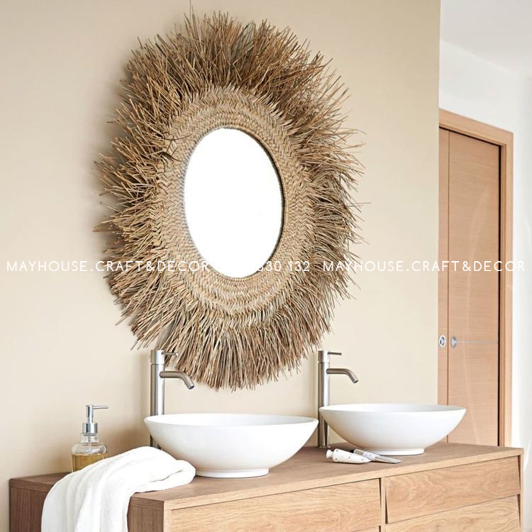 Gương Boho (sợi cói) treo tường, decor trang trí căn phòng, xưởng MAYHOUSE