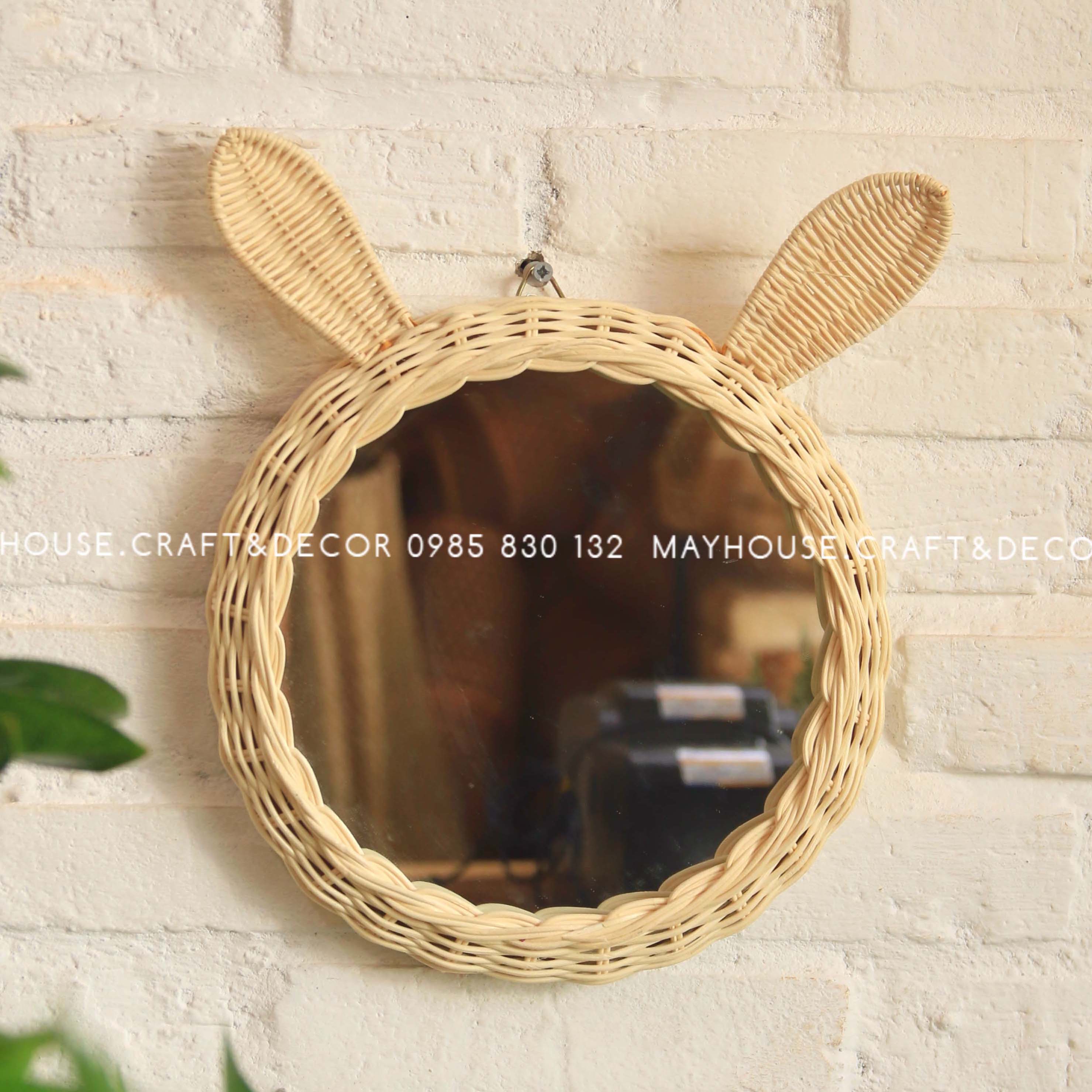 Gương mây tre đan decor hình thỏ hàng thủ công chất lượng cao