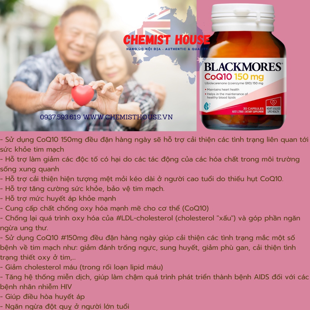 [Hàng Chuẩn ÚC] Viên uống hổ trợ/bổ tim mạch 30 viên - Blackmores CoQ10 150mg 300mg