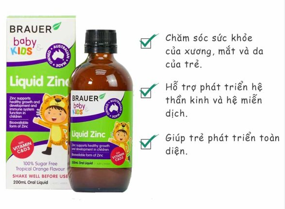 Siro Bổ Sung Kẽm, Vitamin C Và Vitamin D Cho Bé Trên 1 Tuổi Brauer Kids Liquid Zinc 200ml