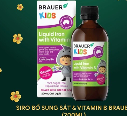 Bổ Sung Sắt Và Vitamin B Cho Bé Từ 1 Tuổi Brauer Kids Liquid Iron with Vitamin B 200ml