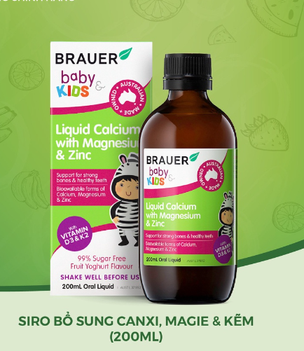 Siro bổ sung Canxi, Magie và Kẽm Brauer Baby & Kids Liquid Calcium With Magnesium & ZinC cho trẻ trên 1 tuổi (200ml)