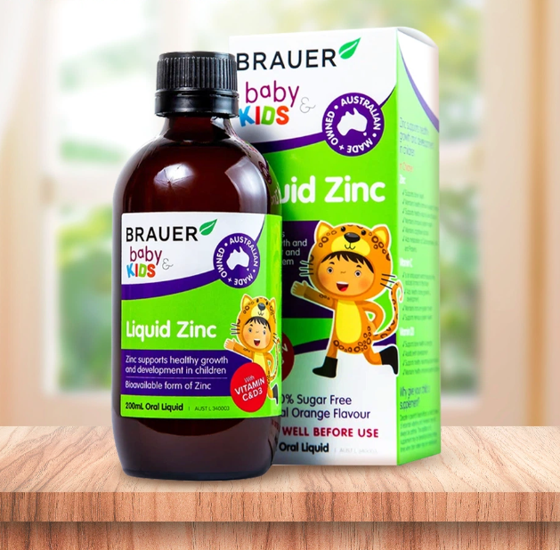 Siro Bổ Sung Kẽm, Vitamin C Và Vitamin D Cho Bé Trên 1 Tuổi Brauer Kids Liquid Zinc 200ml