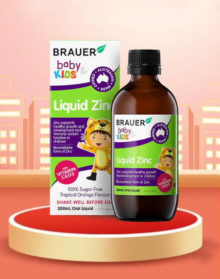 Siro Bổ Sung Kẽm, Vitamin C Và Vitamin D Cho Bé Trên 1 Tuổi Brauer Kids Liquid Zinc 200ml