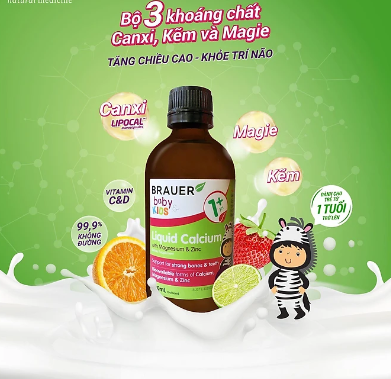 Siro bổ sung Canxi, Magie và Kẽm Brauer Baby & Kids Liquid Calcium With Magnesium & ZinC cho trẻ trên 1 tuổi (200ml)