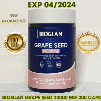 Tinh chất hạt nho Bioglan Grape Seed 20000mg ÚC 200v bổ sung collagen, làm đẹp da, hỗ trợ lưu lượng máu