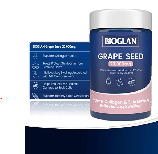 Tinh chất hạt nho Bioglan Grape Seed 20000mg ÚC 200v bổ sung collagen, làm đẹp da, hỗ trợ lưu lượng máu
