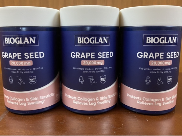 Tinh chất hạt nho Bioglan Grape Seed 20000mg ÚC 200v bổ sung collagen, làm đẹp da, hỗ trợ lưu lượng máu