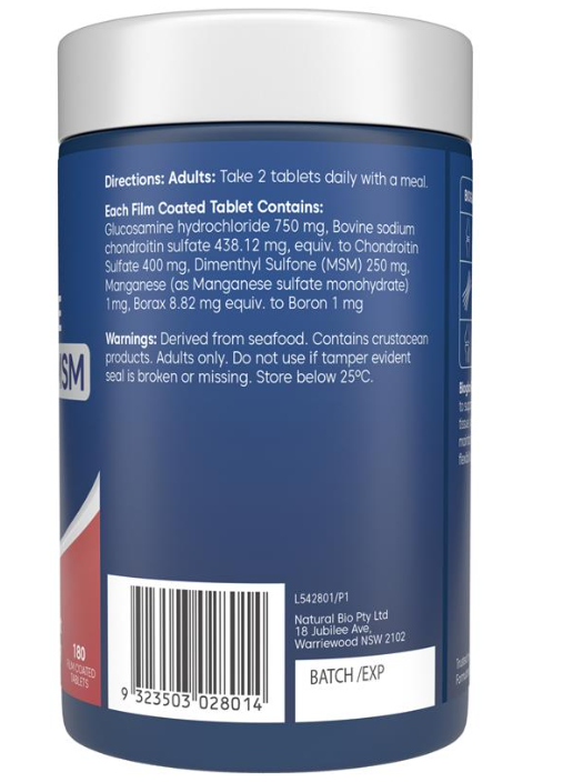 Viên Uống Giảm Đau Xương Khớp Bioglan Glucosamine Chondroitin + MSM 180 Table
