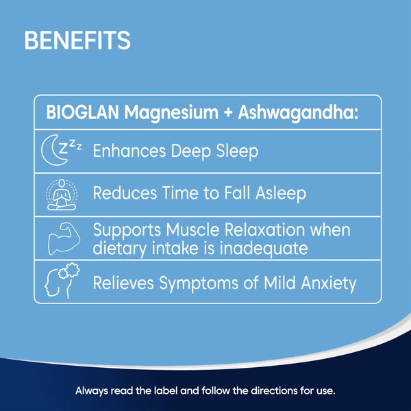 Viên uống  giúp thư giãn, làm dịu và ngủ ngon - Bioglan Magnesium + Ashwagandha 60 viên