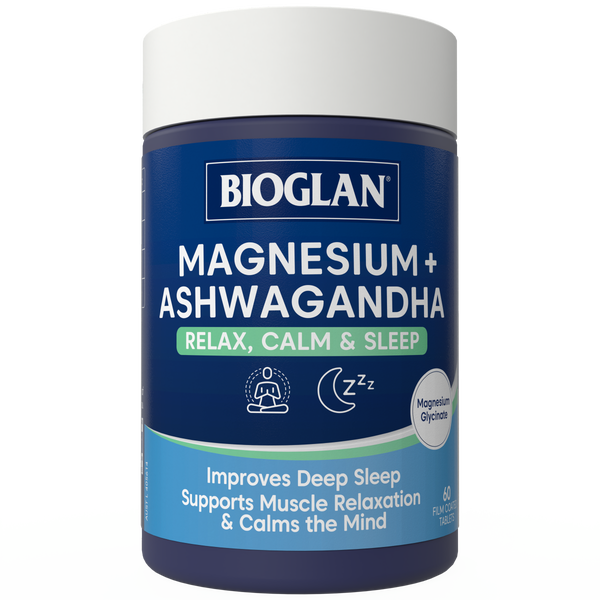 Viên uống  giúp thư giãn, làm dịu và ngủ ngon - Bioglan Magnesium + Ashwagandha 60 viên