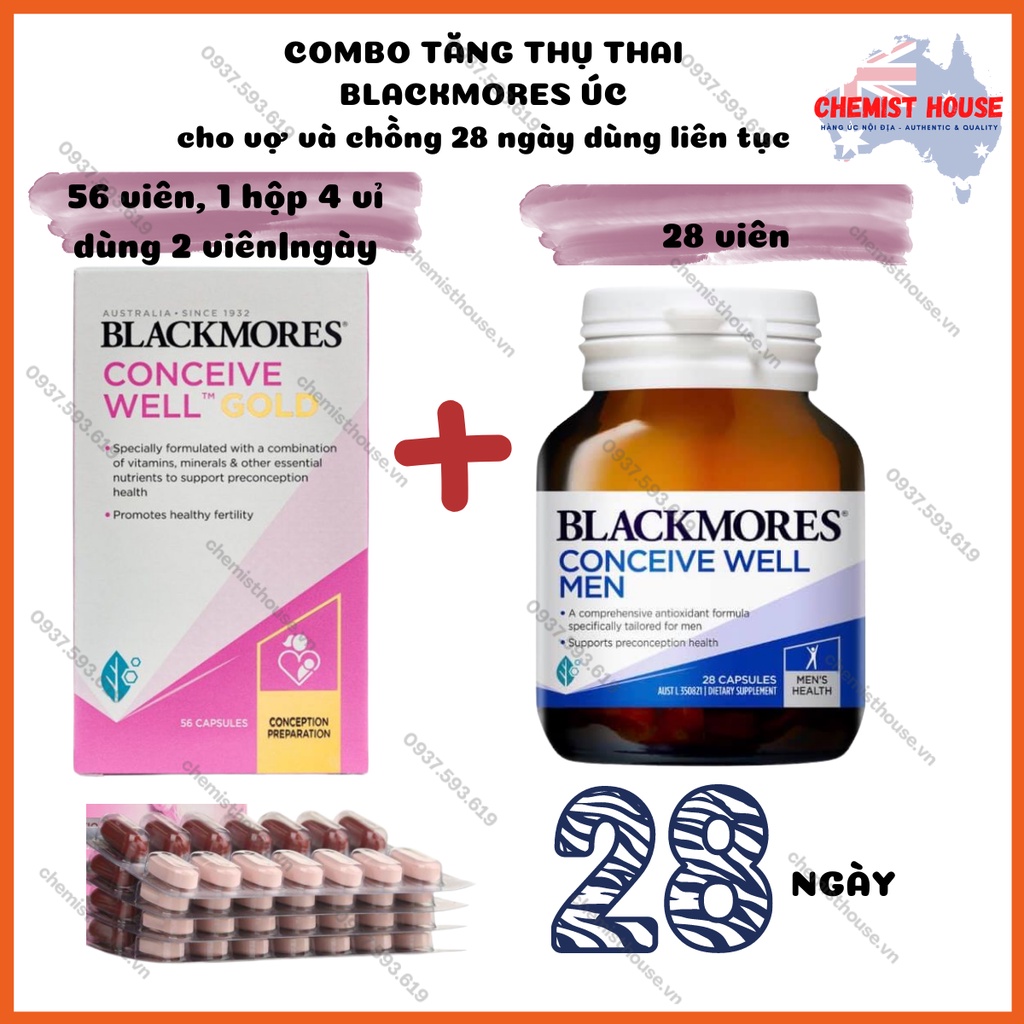 Combo Tăng Thụ Thai Blackmores 2 Món (Conceive Well Men + Blackmores Conceive Well Gold Preconception)
