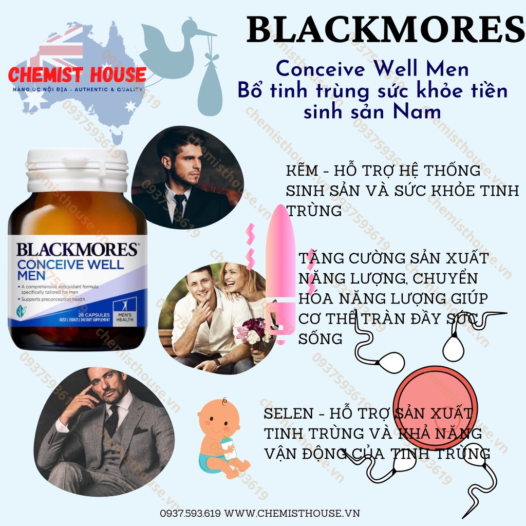 Viên uống tăng sinh lý tăng thụ thai cho Nam - Blackmores Conceive Well Men 28 Tablets
