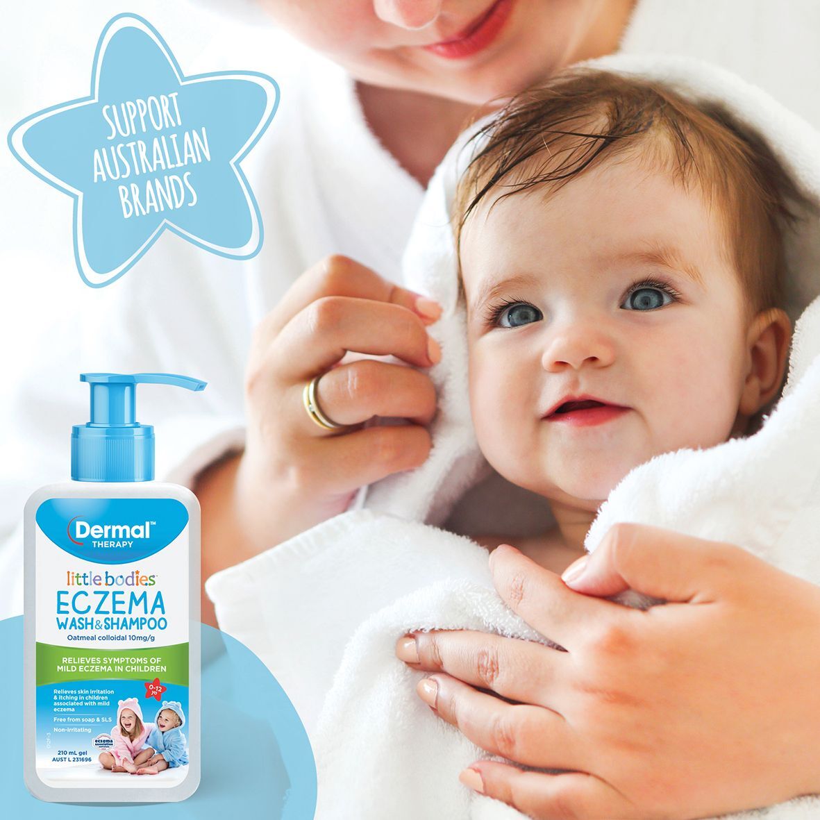 Sữa tắm gội Dermal Therapy Little Bodies Eczema Wash & Shampoo Bottle with Pump 210ml