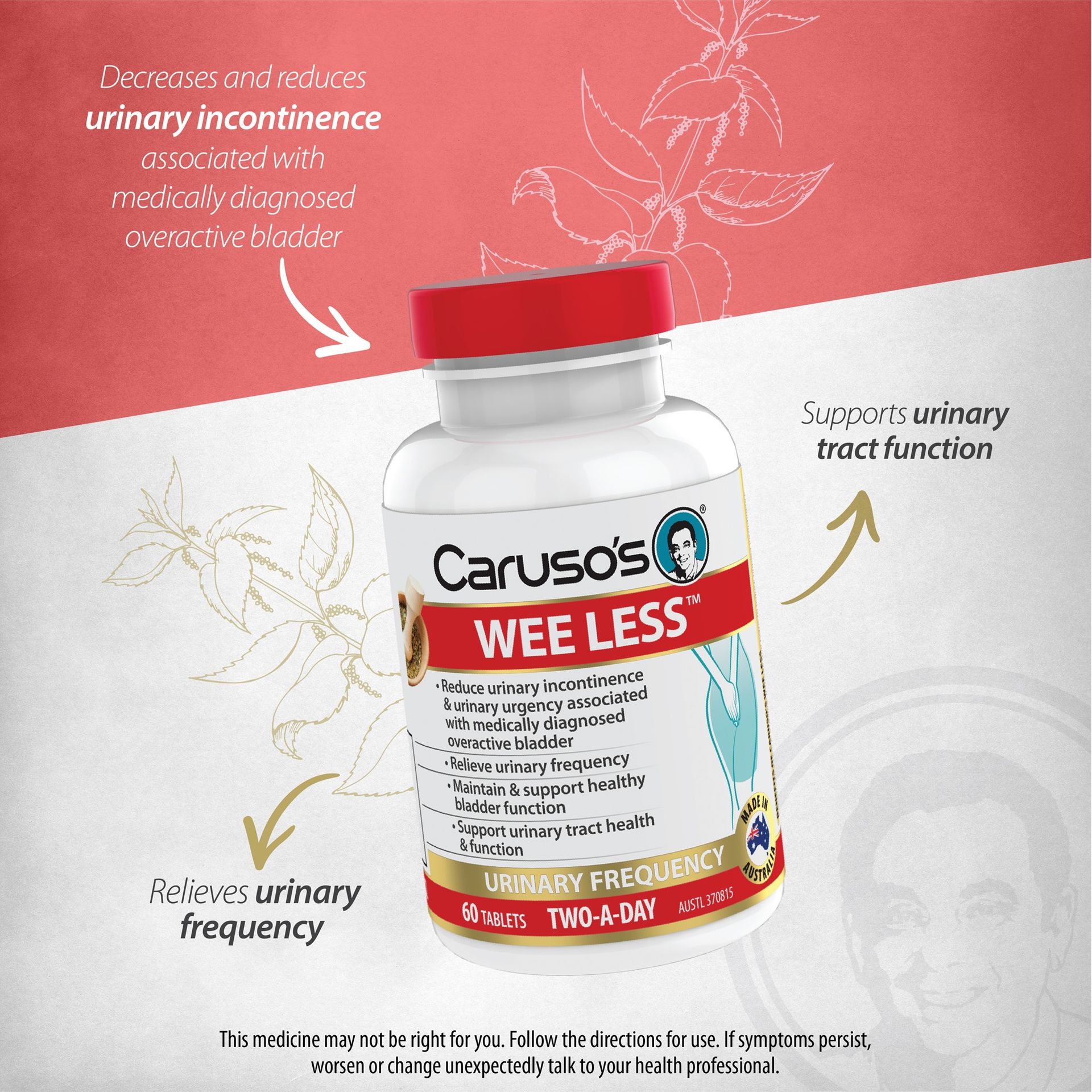 Viên uống hỗ trợ sức khỏe bàng quang Carusos WeeLESS 60 Tablets