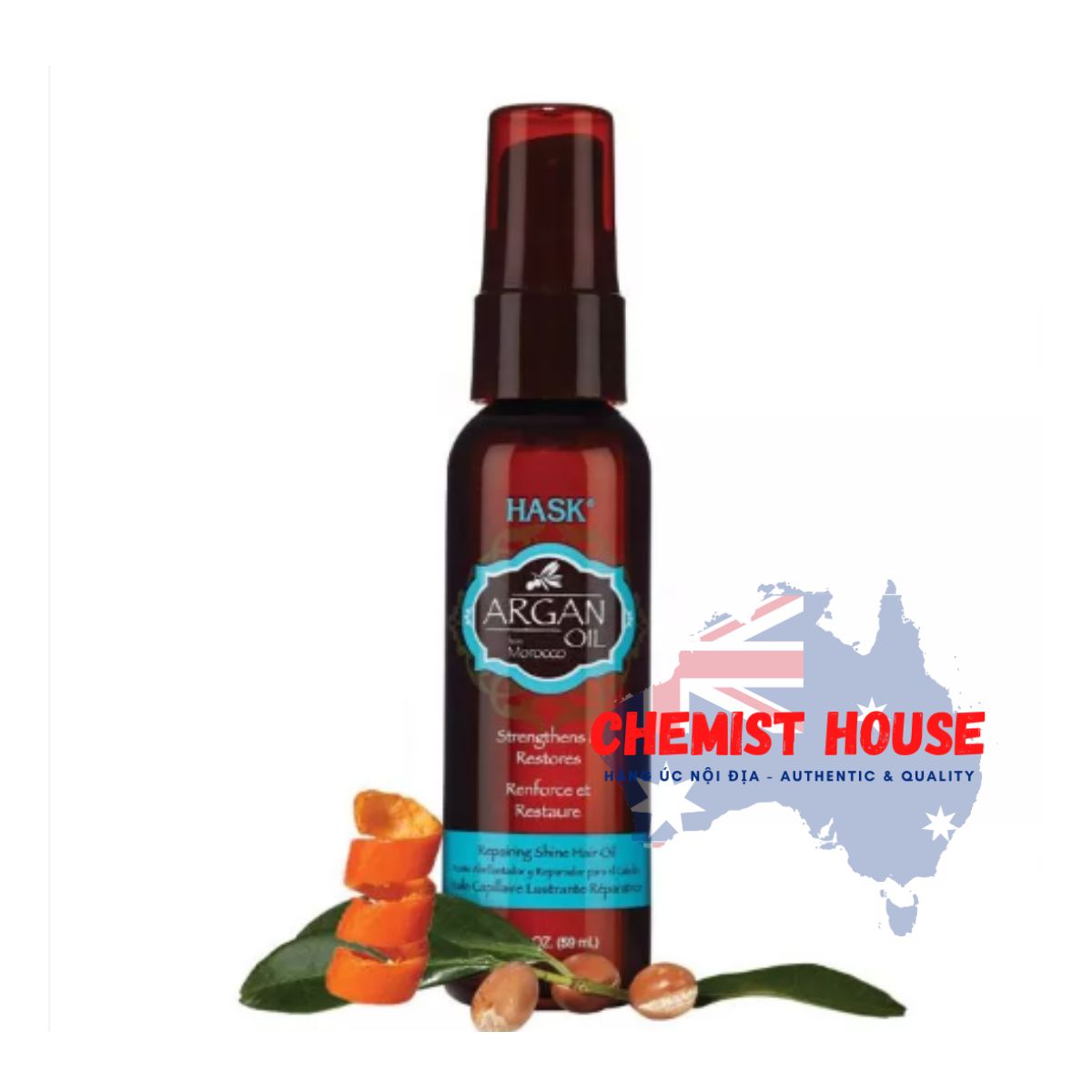 Tinh chất Hask Argan Oil phục hồi và bóng tóc khô xơ chẻ ngọn làm dày tóc 59ml