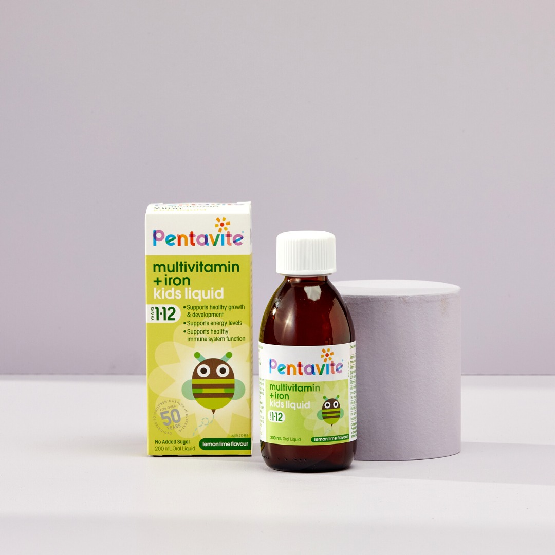 Pentavite Multivitamin + Iron Kids Dạng Lỏng Hương Chanh 200ml (MỚI) - Pentavite Multivitamin + Iron Kids Liquid Lemon Lime 200ml NEW