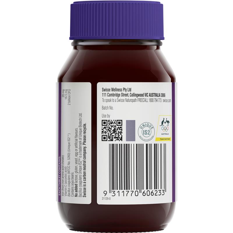 Viên uống bổ sung sắt và men vi sinh - Swisse Iron + Probiotic 30 Viên