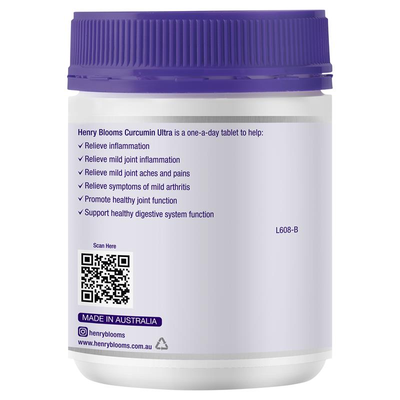 Viên Uống Henry Blooms One-A-Day Hỗ Trợ Giảm Viêm Khớp & Hỗ Trợ Hệ Tiêu Hóa Khỏe Mạnh 30 Viên - Henry Blooms Curcumin 1300mg 30 Tablets