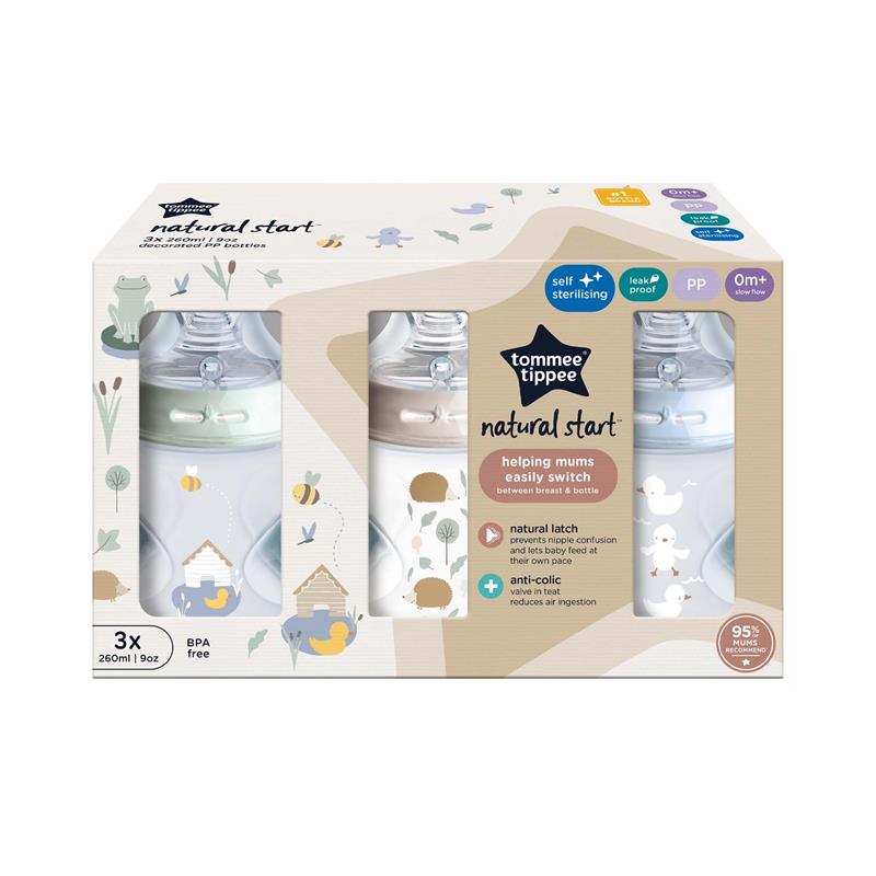 Bộ 3 Bình Sữa PP Ty Siêu Mềm Siêu Tự Nhiên Cho Bé 260ml - Tommee Tippee Natural Start 260ml PP Bottles Boy 3 Pack