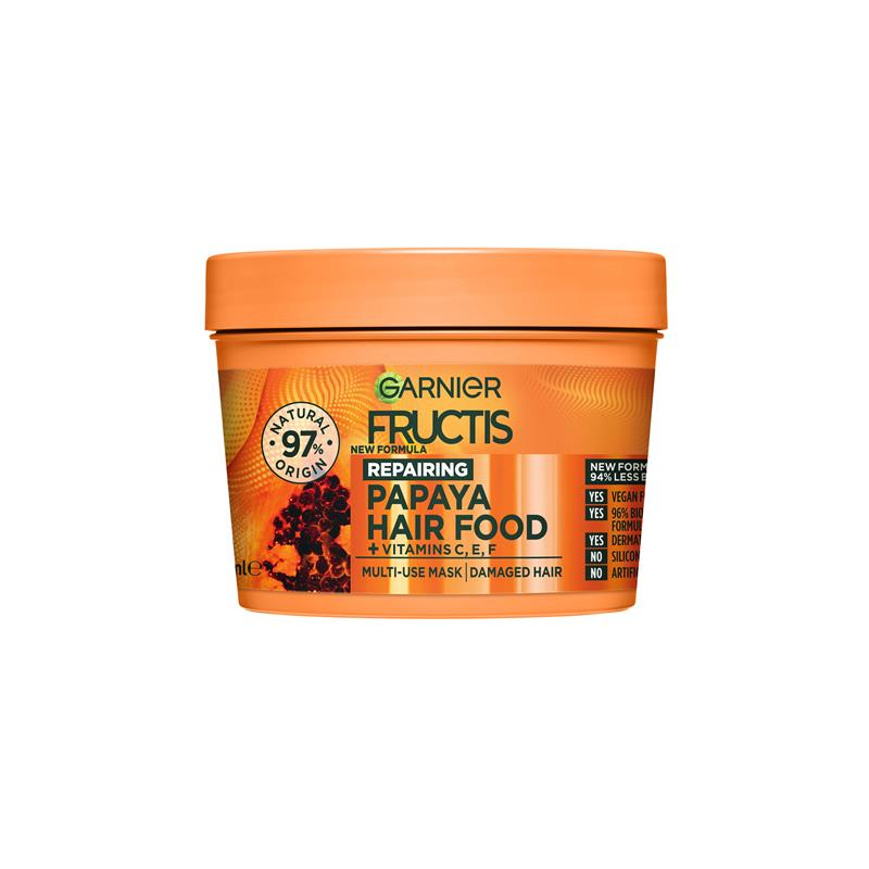 Kem Ủ Tóc Đa Công Dụng 3 Trong 1 & Thành Phần Tự Nhiên Garnier Fructis 390ml - Garnier Fructis Hair Food Watermelon/ Banana/ Papaya  3-in-1 Mask Treatment for Damaged Hair 390ml