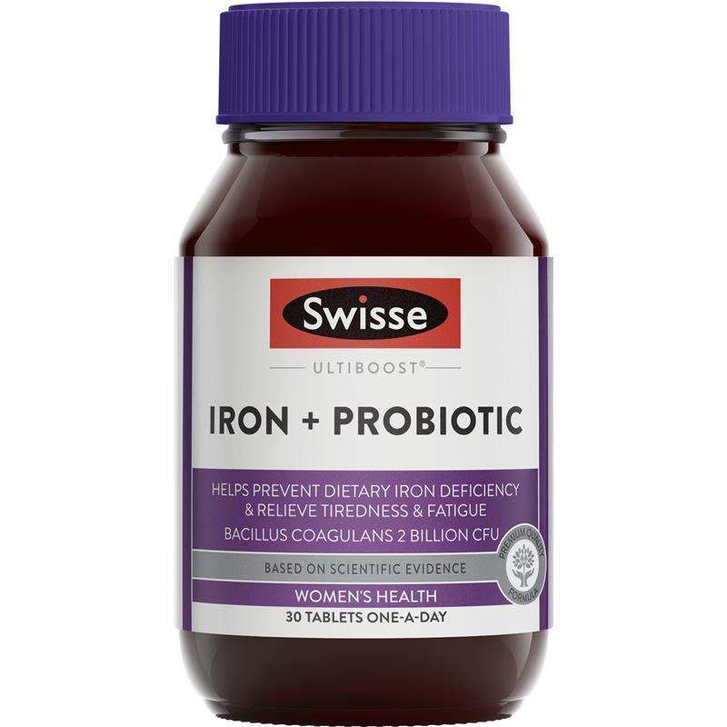 Viên uống bổ sung sắt và men vi sinh - Swisse Iron + Probiotic 30 Viên