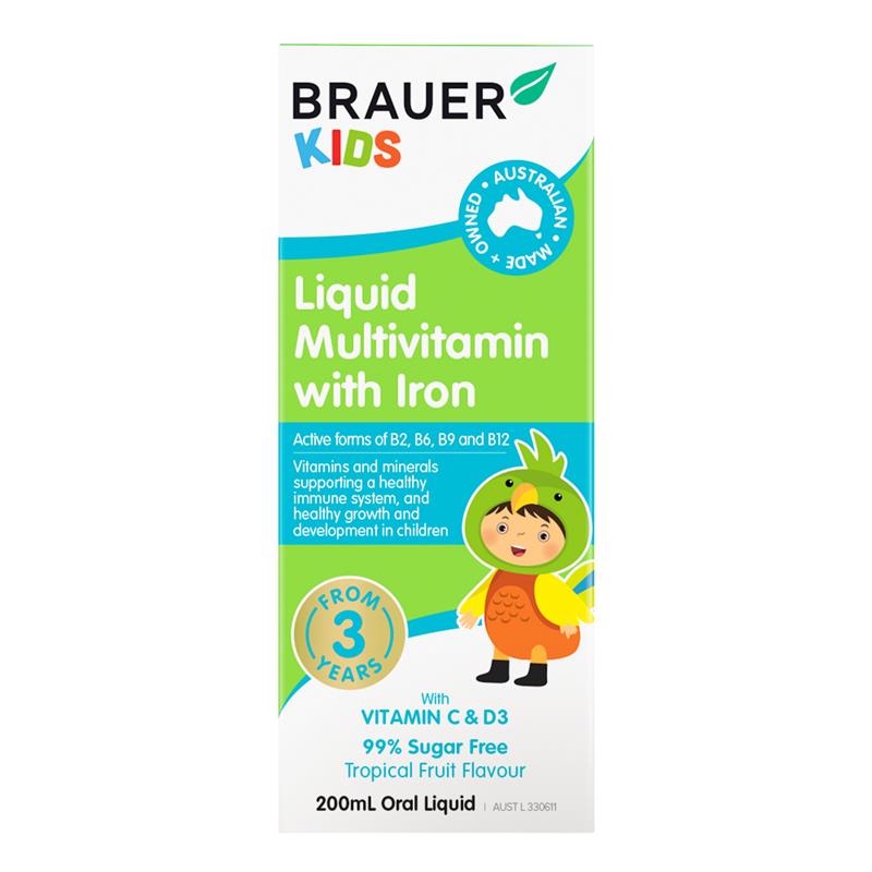 Thực Phẩm Bảo Vệ Sức Khỏe Và Bổ Sung Vitamin Và Khoáng Chất - Brauer Kids Liquid Multivitamin with Iron 200ml