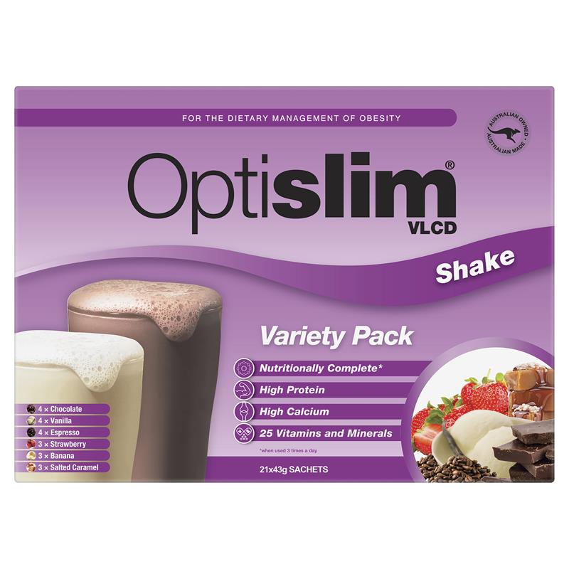 Gói Uống Thay Thế Bữa Ăn Optislim VLCD Shake Đa Dạng 21x43g Gói - Optislim VLCD Meal Replacement Shake Variety Pack 21x43g Sachets
