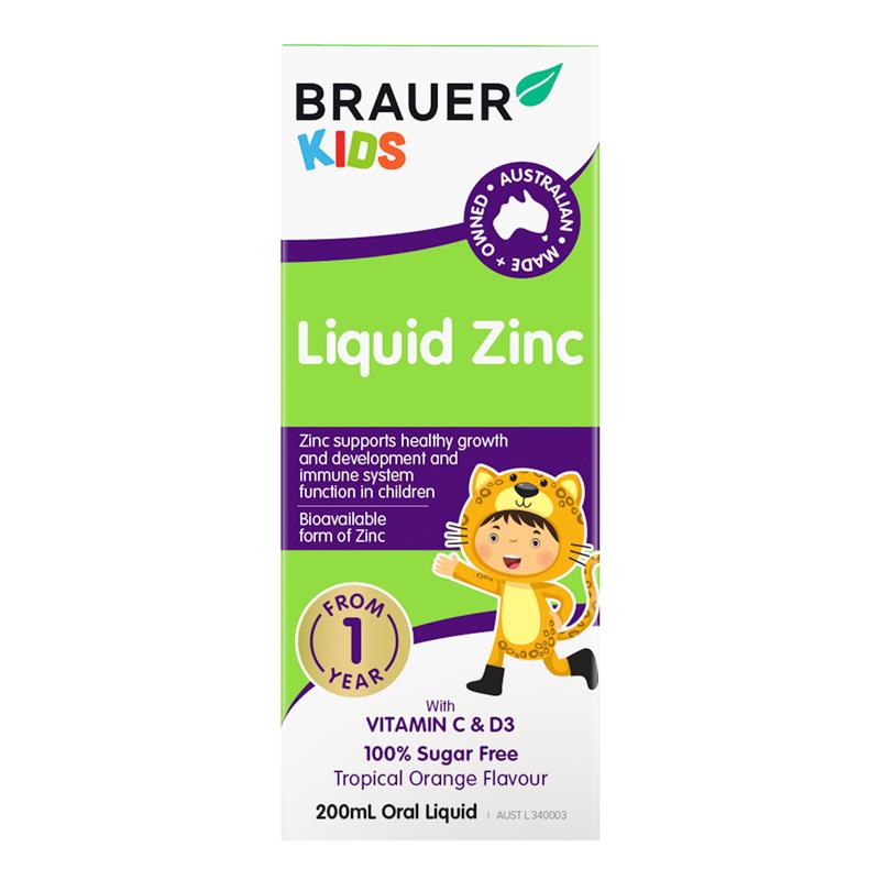 Siro Bổ Sung Kẽm, Vitamin C Và Vitamin D Cho Bé Trên 1 Tuổi Brauer Kids Liquid Zinc 200ml